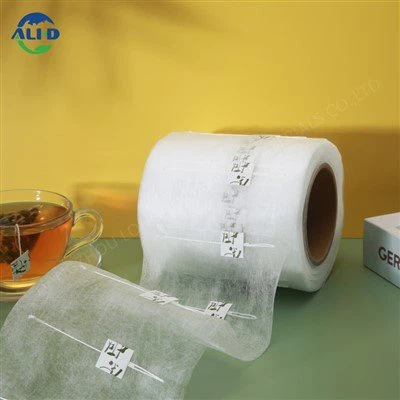홍차용 끈과 태그가 있는 부직포 롤